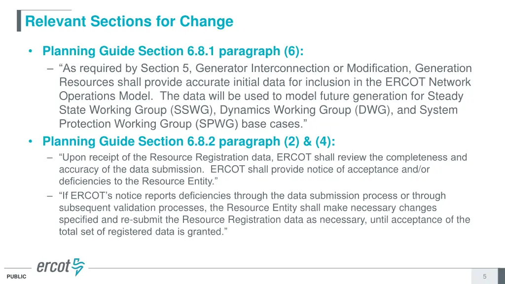 relevant sections for change