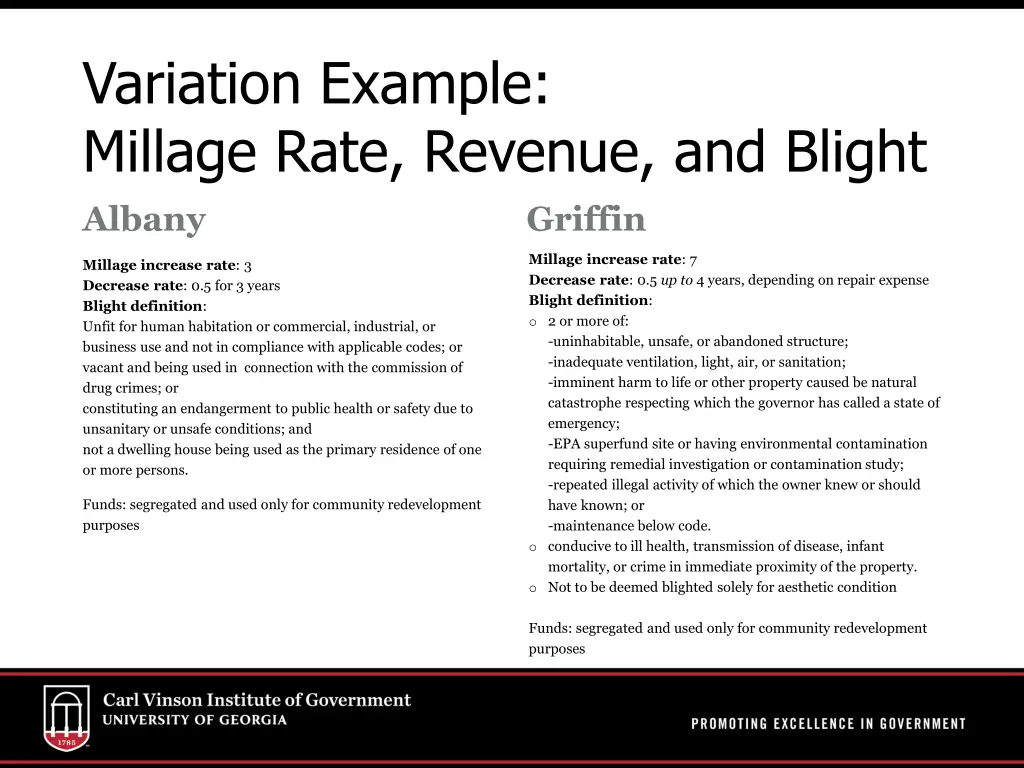 variation example millage rate revenue and blight