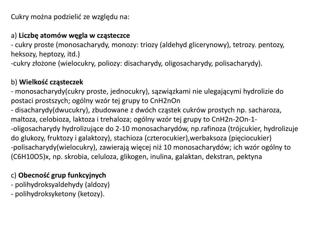 cukry mo na podzieli ze wzgl du na
