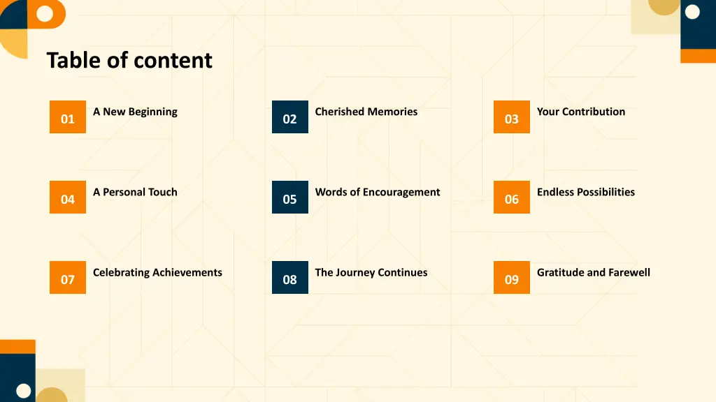 table of content