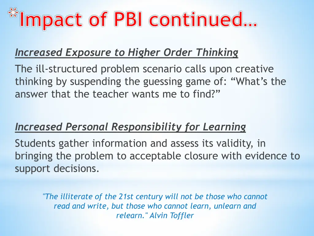 impact of pbi continued