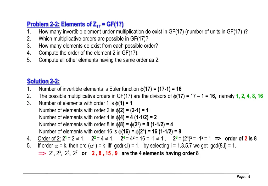 problem 2 2 elements of z 17 gf 17 1 how many