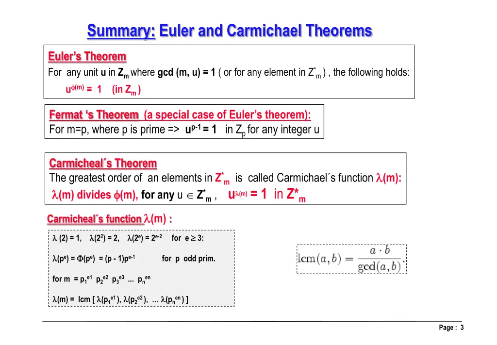 summary euler and carmichael theorems