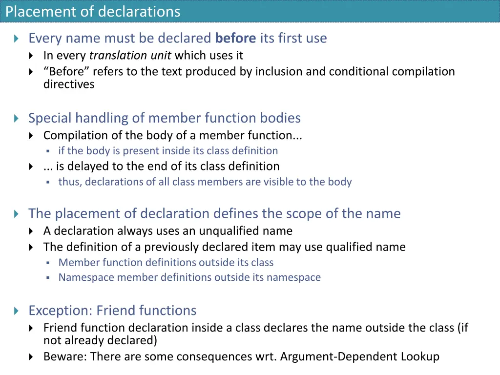 placement of declarations