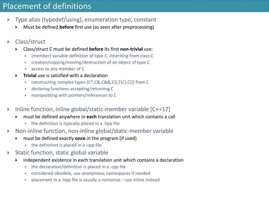 placement of definitions