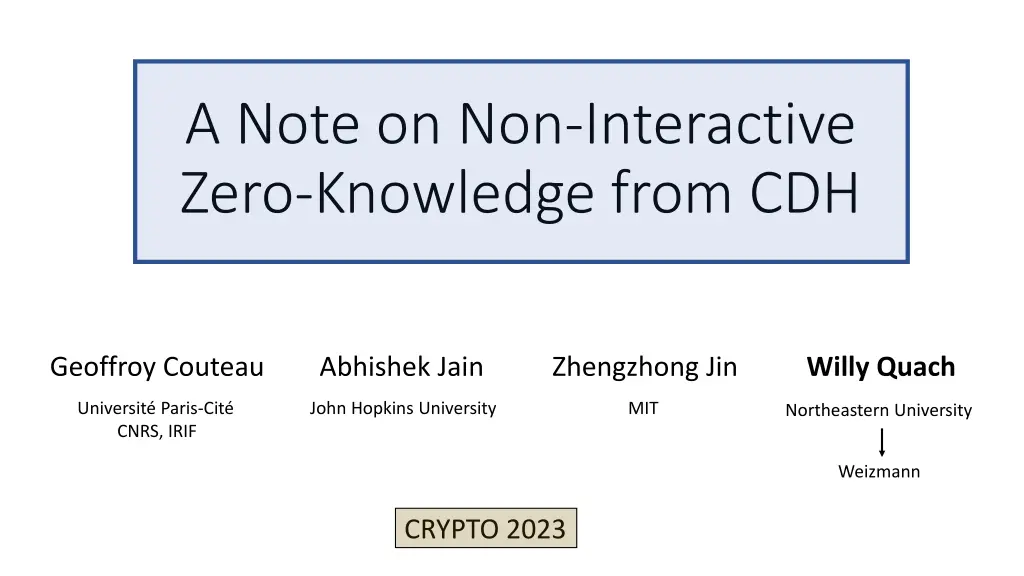 a note on non interactive zero knowledge from cdh