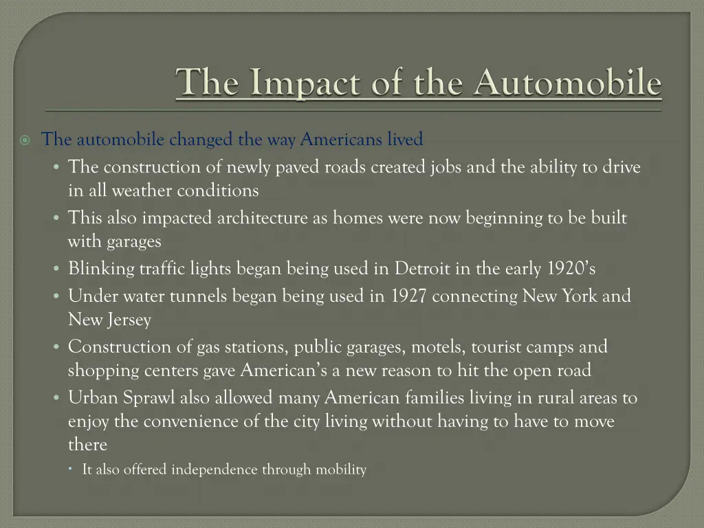 the automobile changed the way americans lived