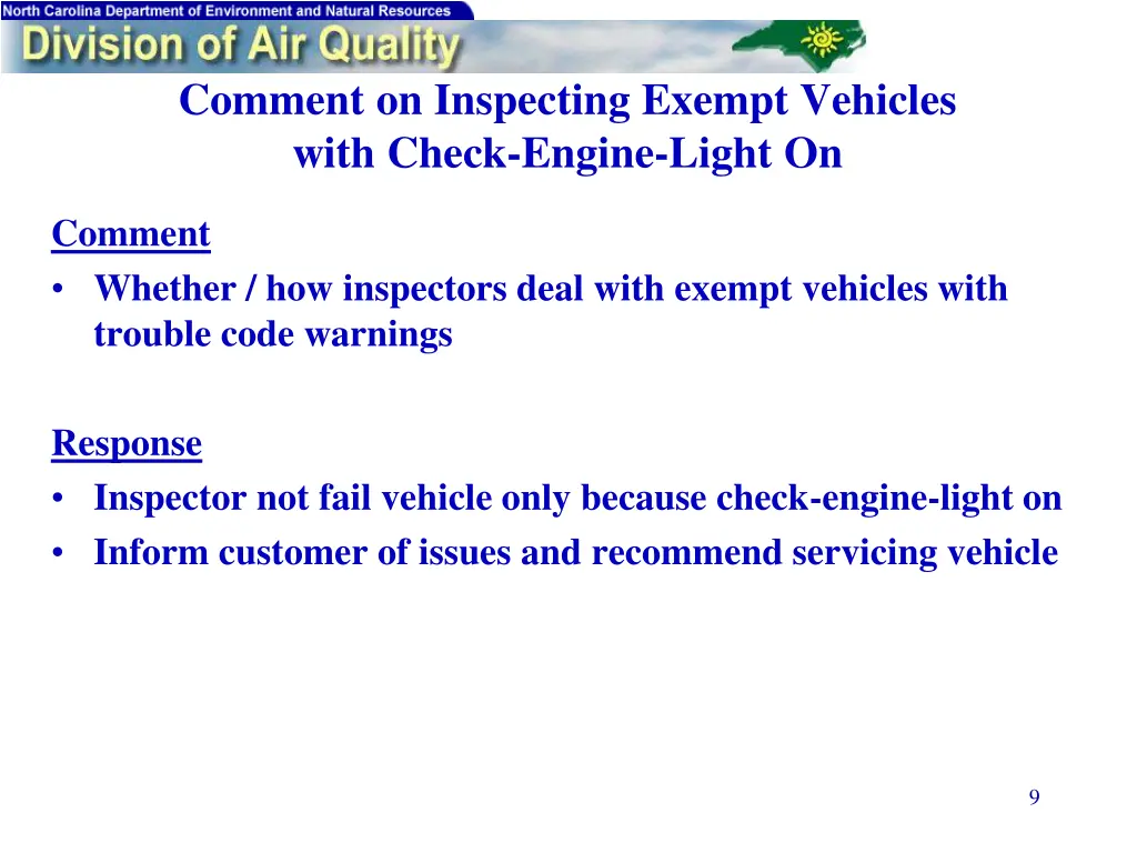 comment on inspecting exempt vehicles with check