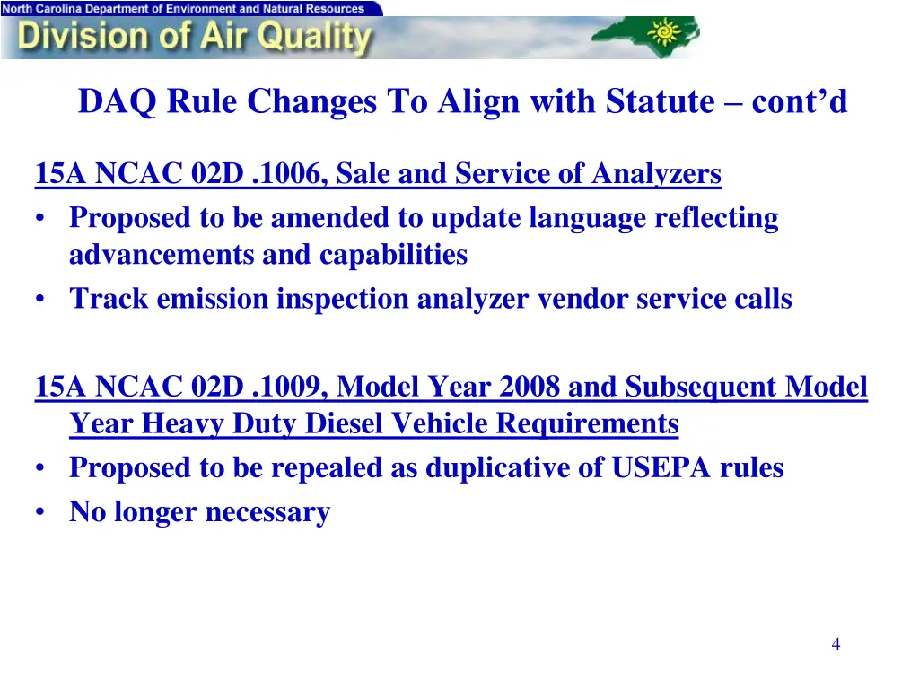 daq rule changes to align with statute cont d