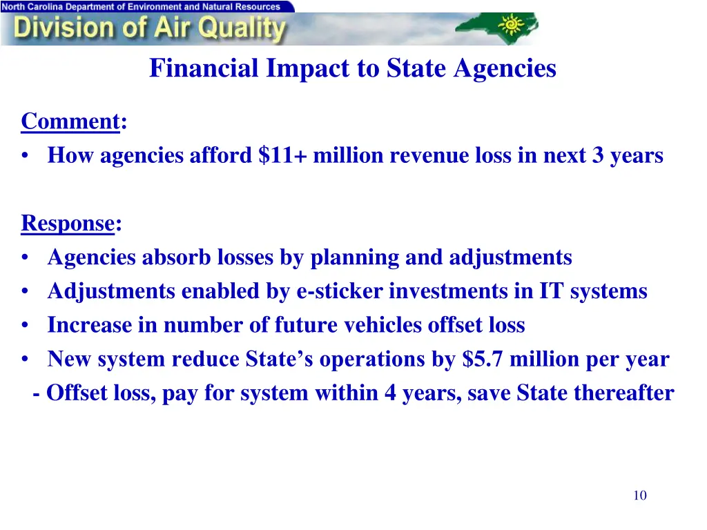 financial impact to state agencies how agencies