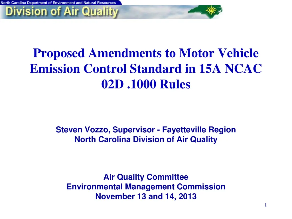 proposed amendments to motor vehicle emission