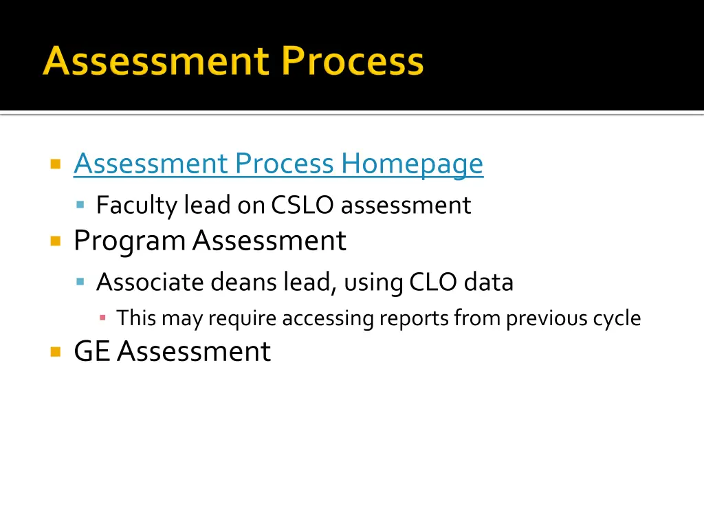 assessment process homepage faculty lead on cslo