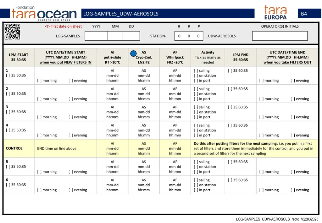 log samples udw aerosols