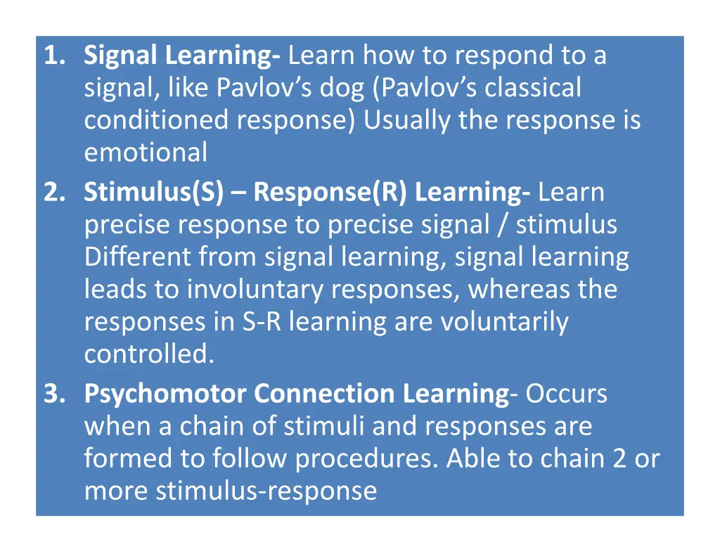 1 signal learning learn how to respond