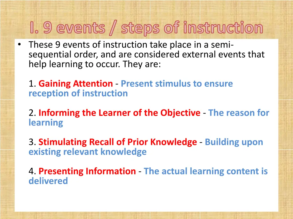i 9 events steps of instruction these 9 events