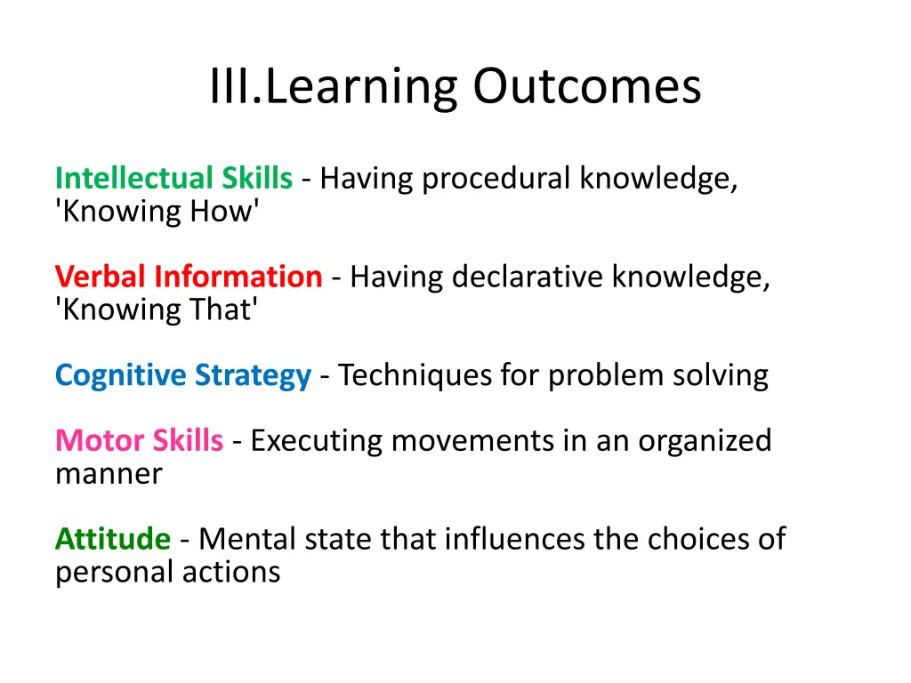 iii learning outcomes