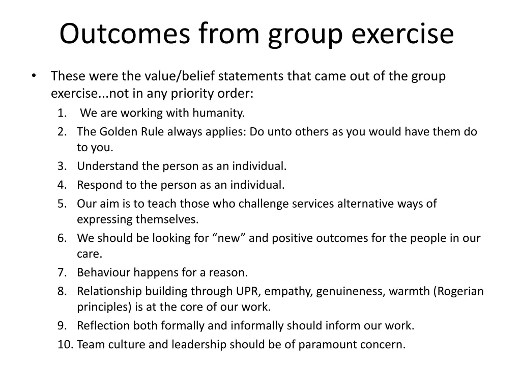 outcomes from group exercise
