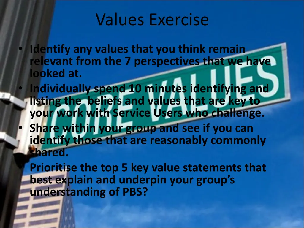 values exercise