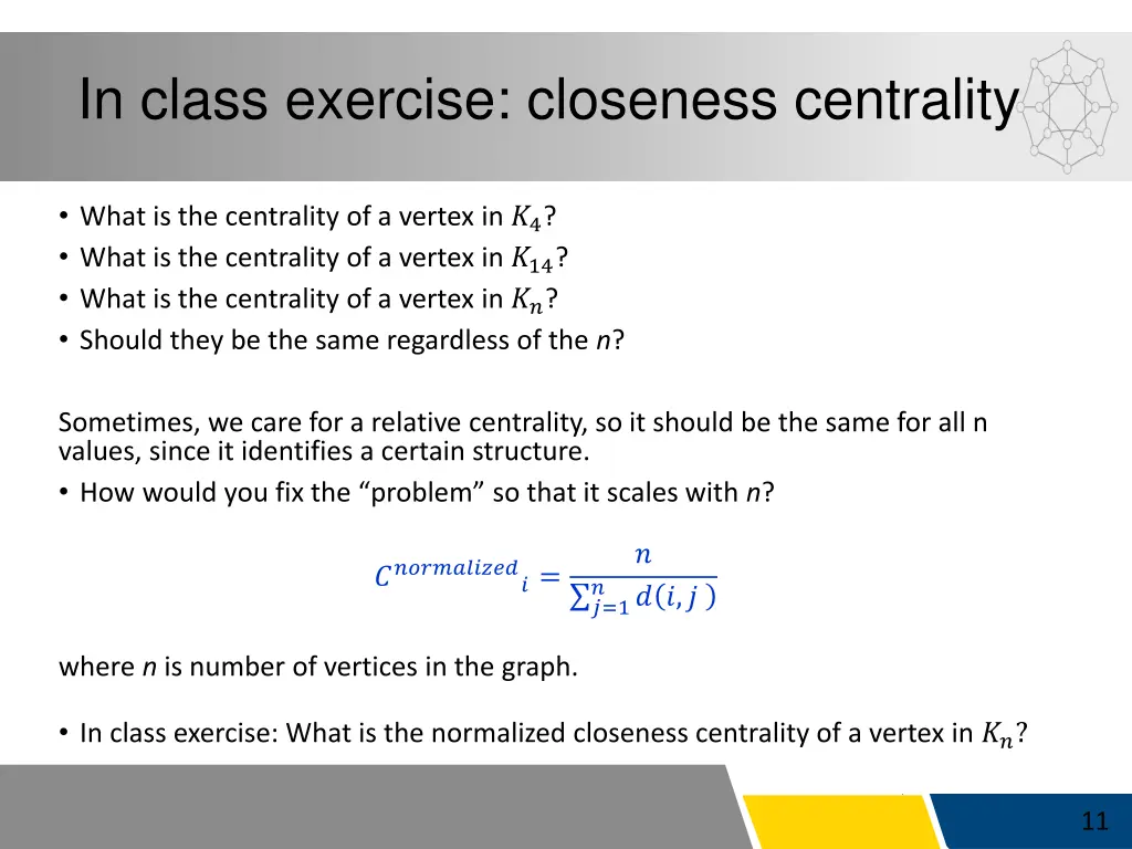 in class exercise closeness centrality