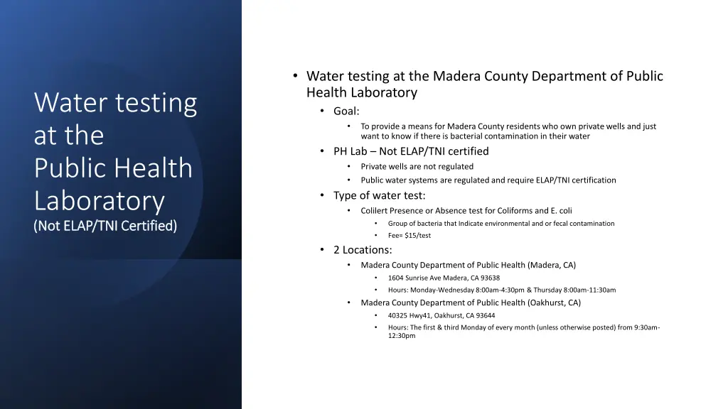 water testing at the madera county department
