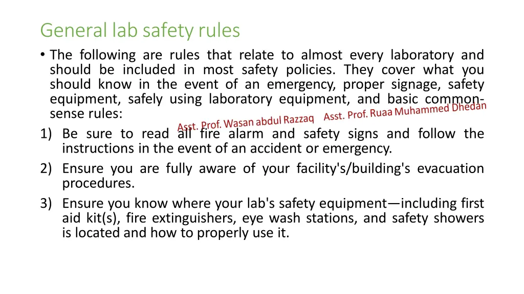 generallabsafetyrules the following are rules