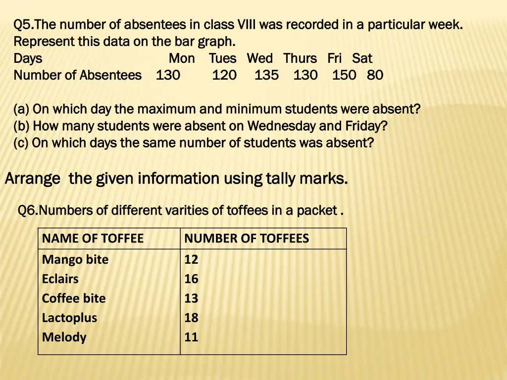 q5 the number of absentees in class viii