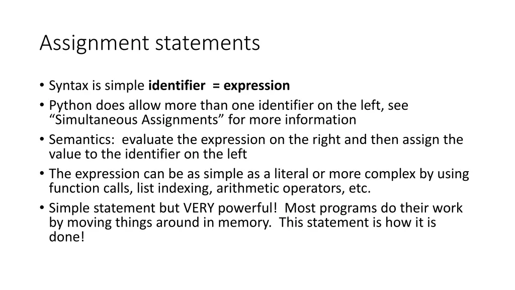 assignment statements