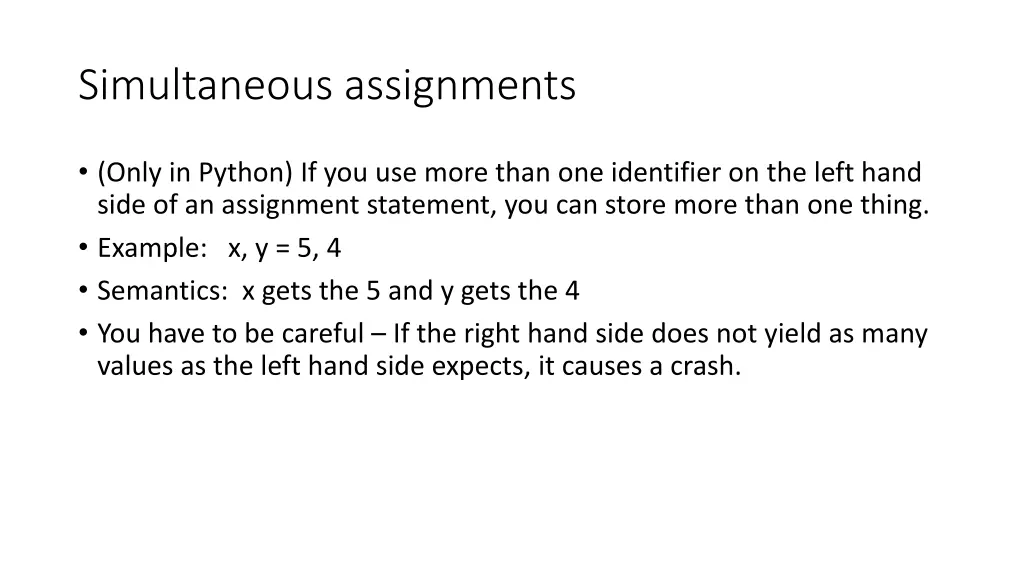 simultaneous assignments