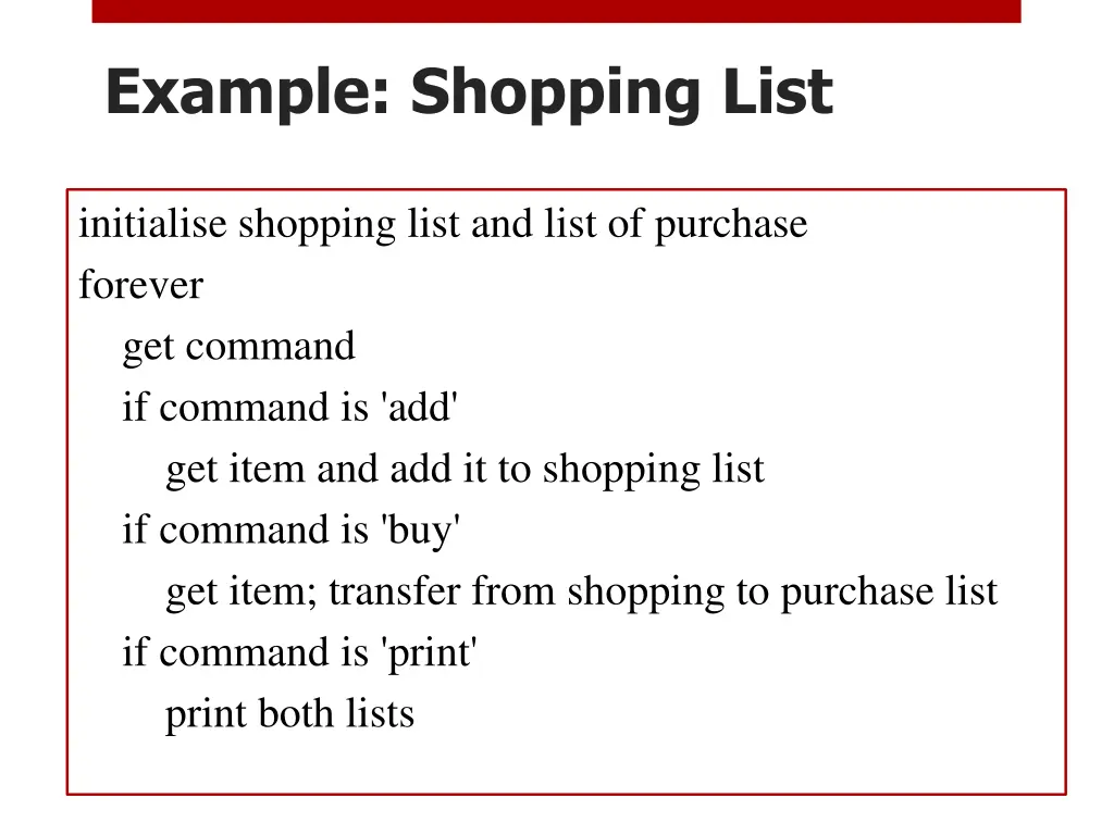 example shopping list