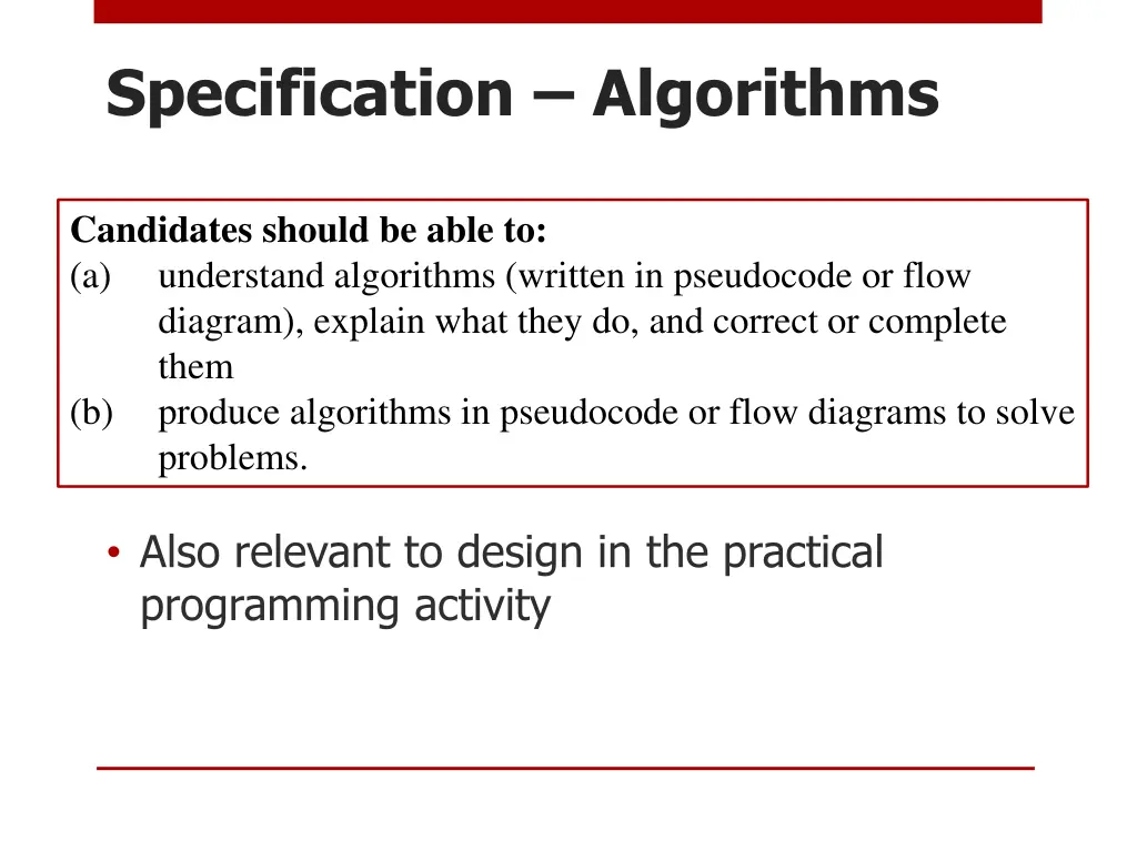 specification algorithms