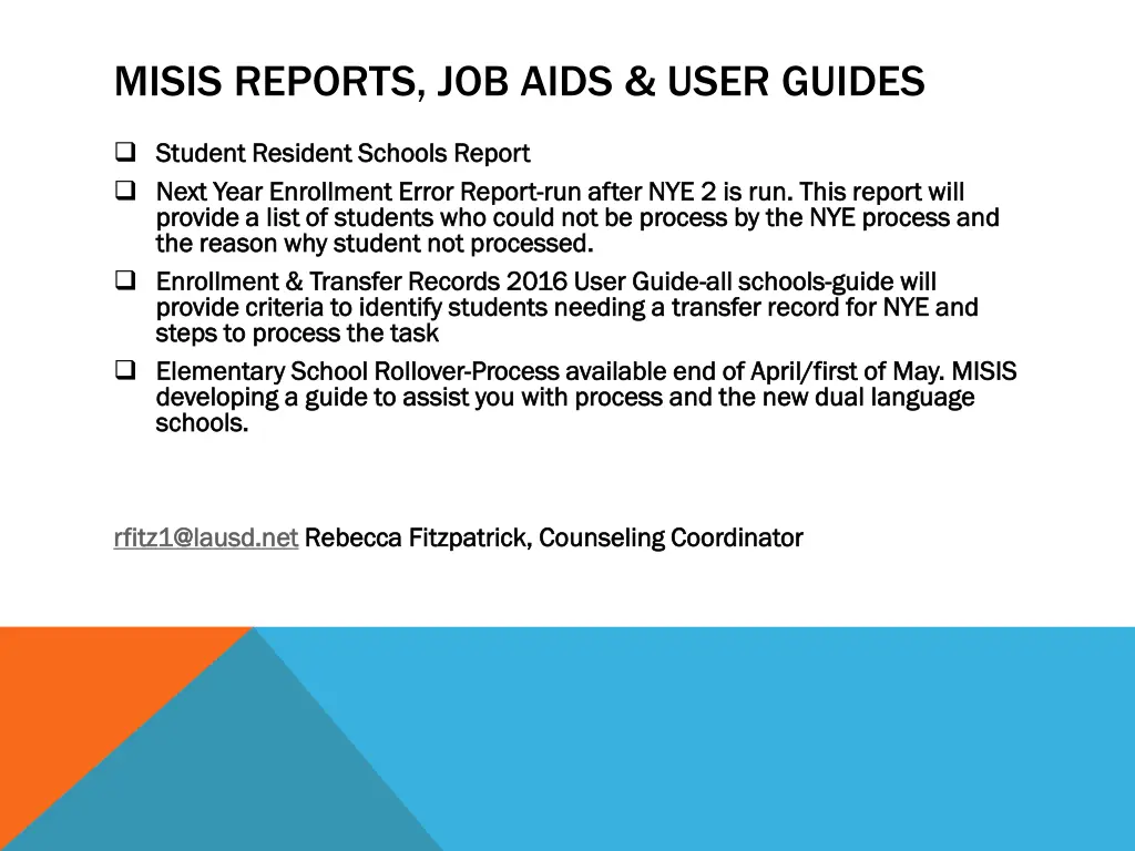 misis reports job aids user guides
