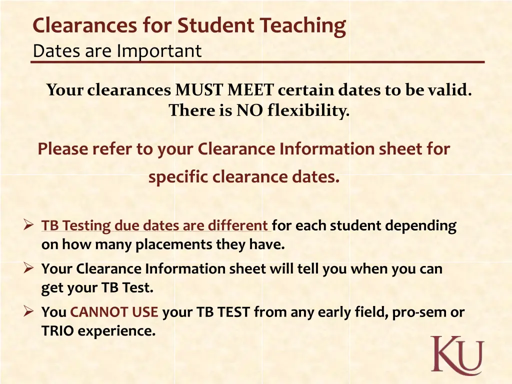 clearances for student teaching dates