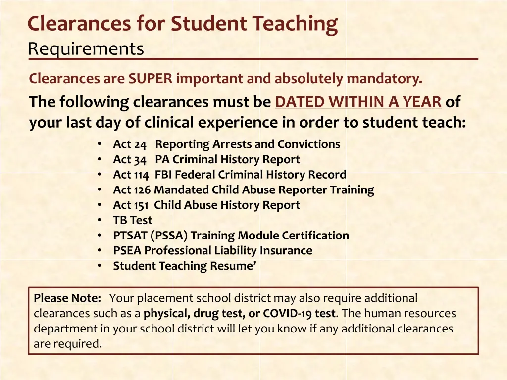 clearances for student teaching requirements