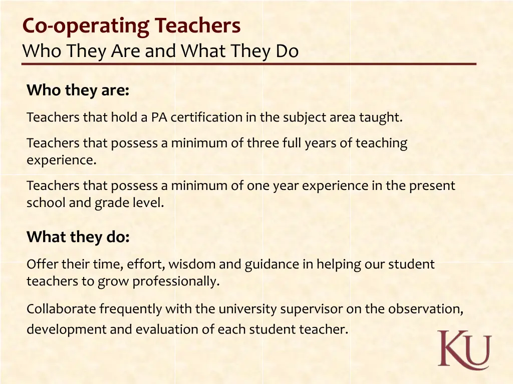 co operating teachers who they are and what they