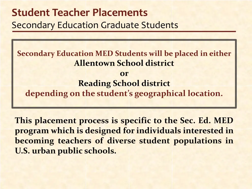 student teacher placements secondary education
