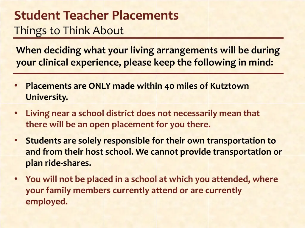 student teacher placements things to think about