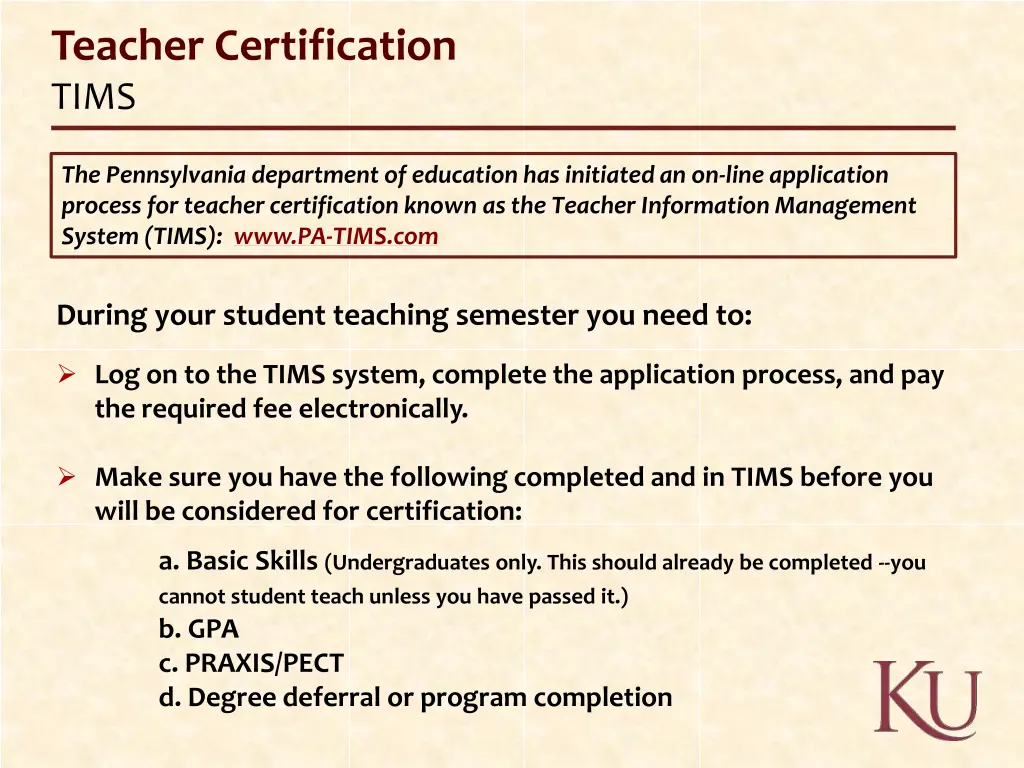 teacher certification tims