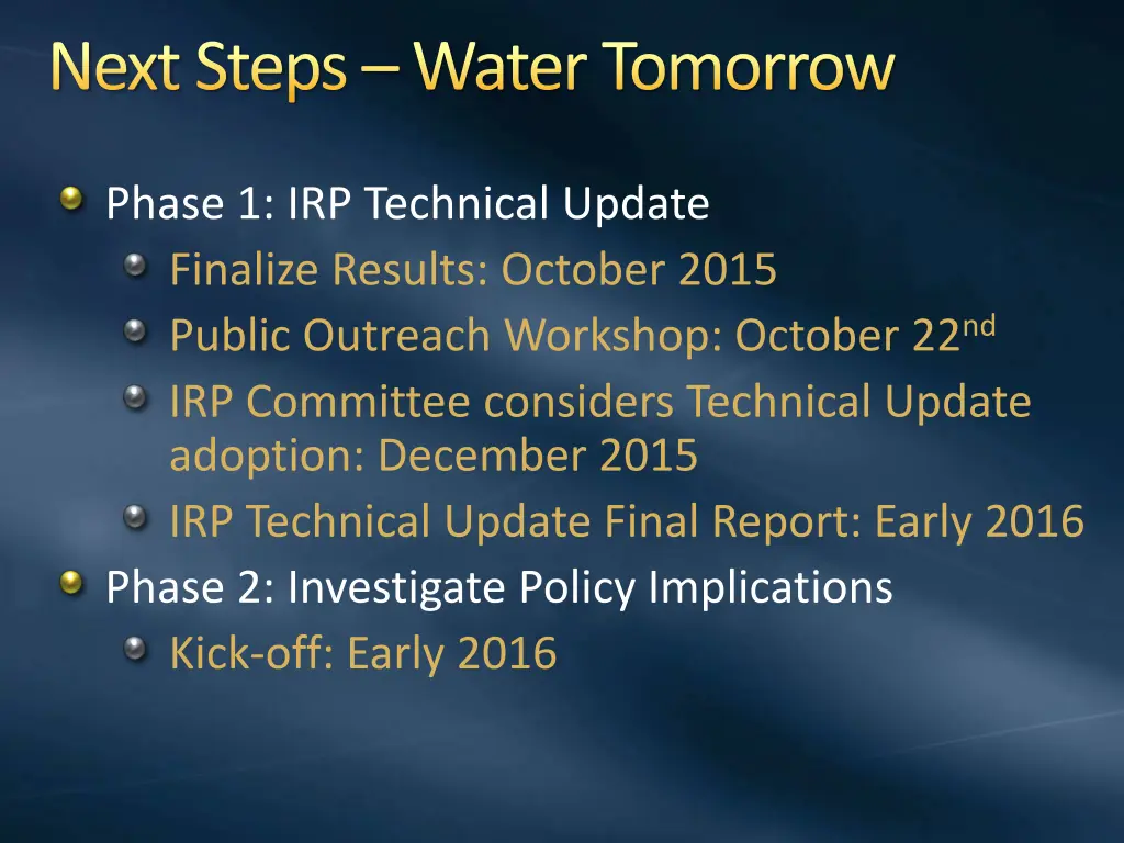 next steps water tomorrow