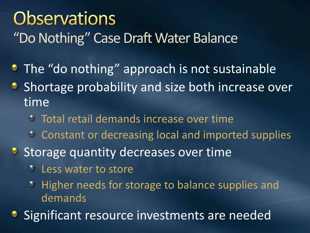 observations do nothing case draft water balance