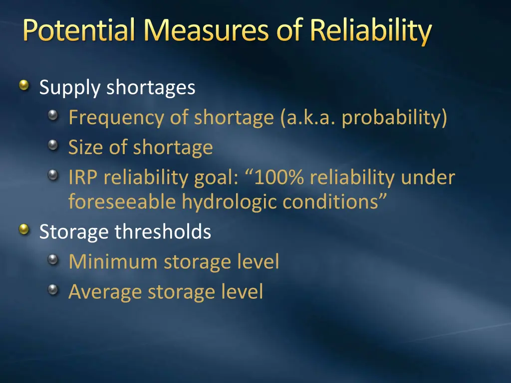 potential measures of reliability