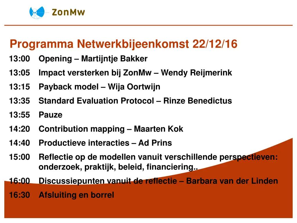 programma netwerkbijeenkomst