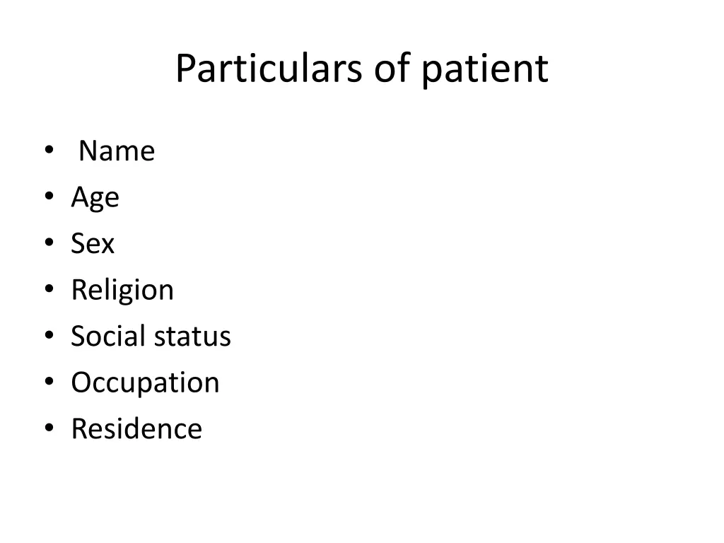 particulars of patient
