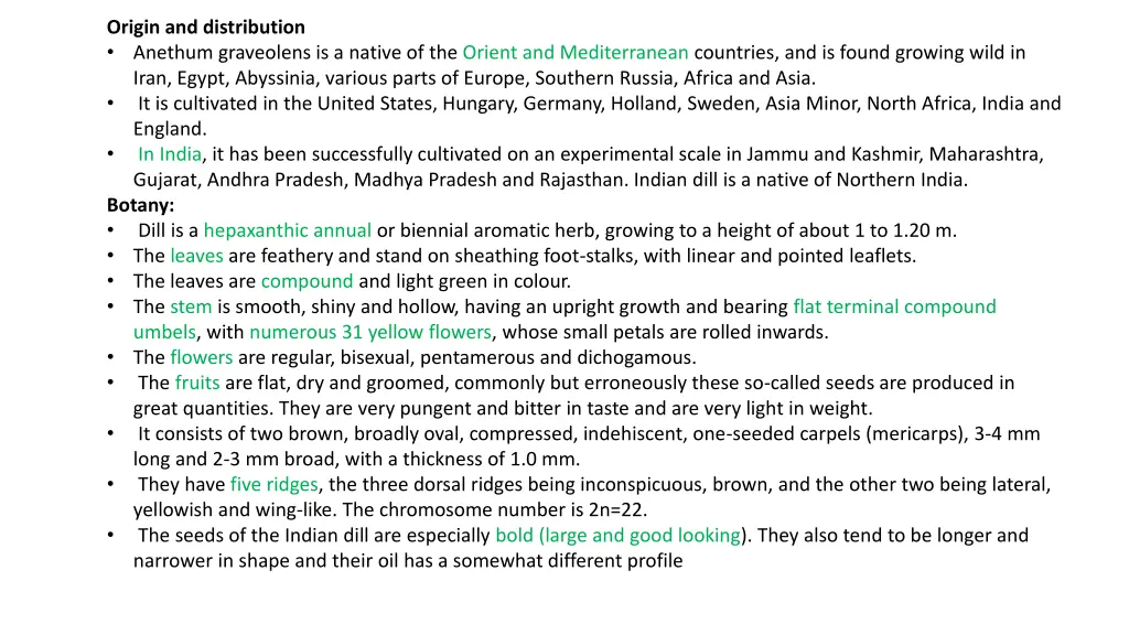 origin and distribution anethum graveolens