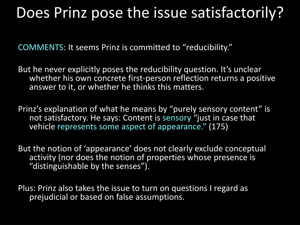 does prinz pose the issue satisfactorily