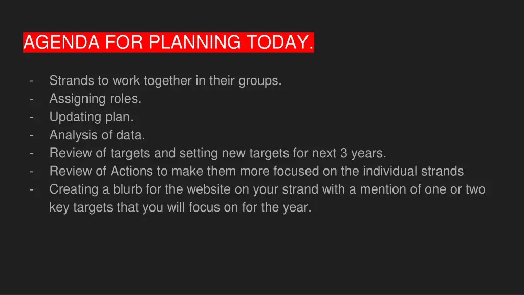 agenda for planning today