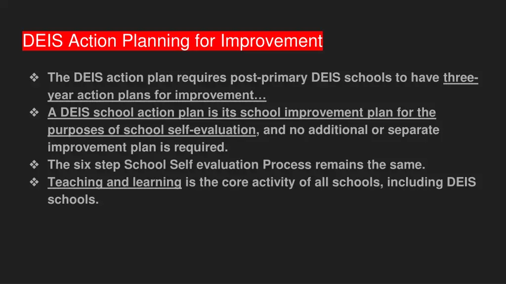 deis action planning for improvement