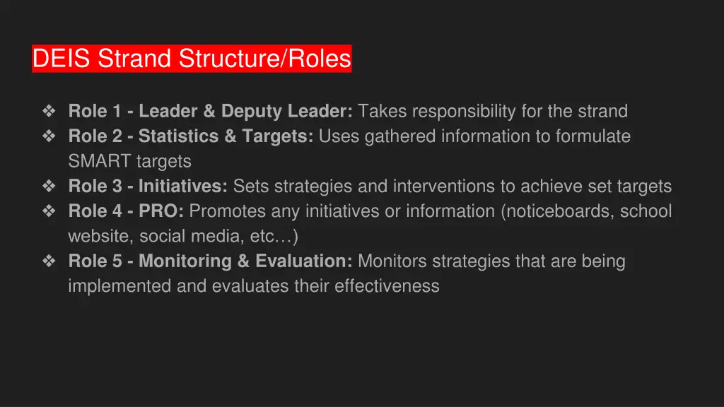 deis strand structure roles