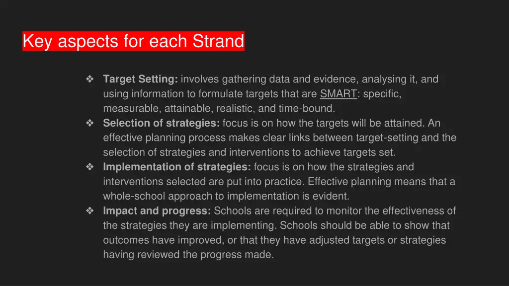 key aspects for each strand