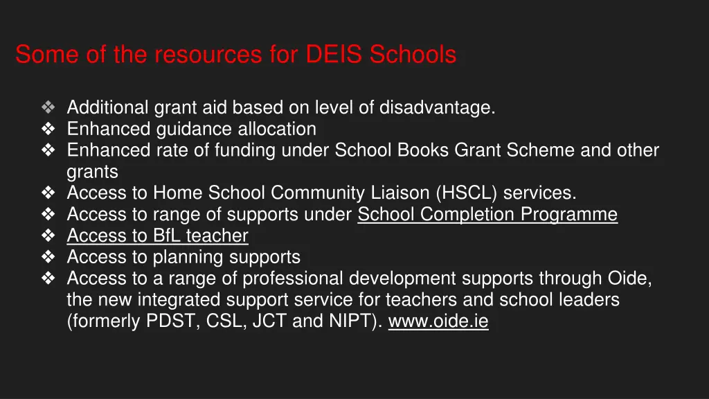 some of the resources for deis schools