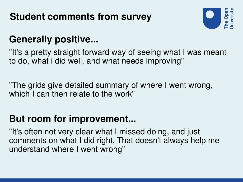 student comments from survey
